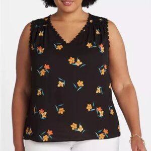 Daniel Rainn Mariah Sleeveless Black Floral V Neck Tank Top Women's 2x